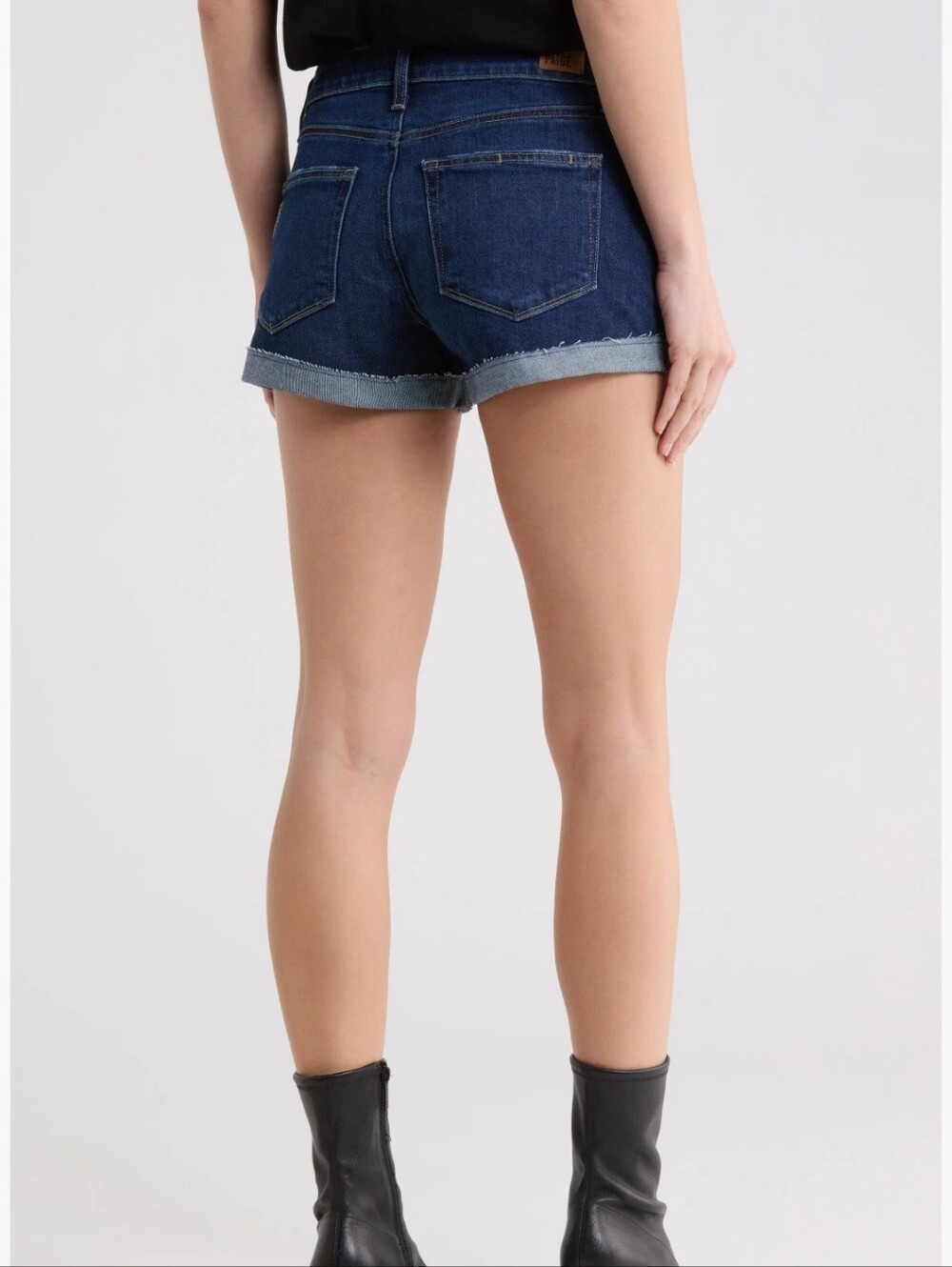 PAIGE Denim Shorts 29 Dark Wash Cuffed Raw Hem Enchant Stretch Jimmy Jimmy - Picture 8 of 12